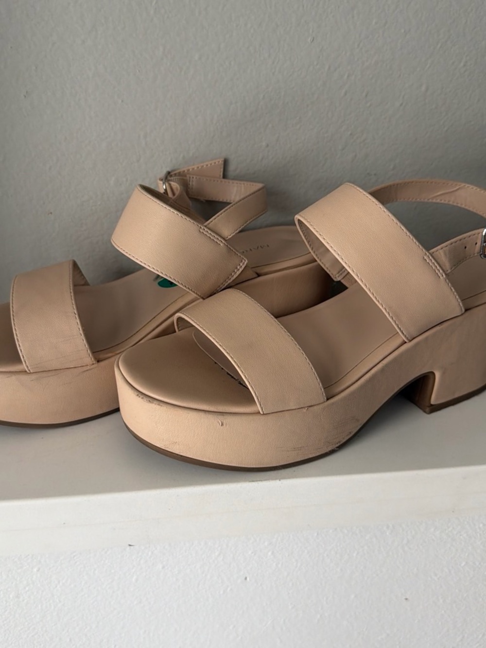 Marc Fisher Beige Platform Sandals with Ankle Strap